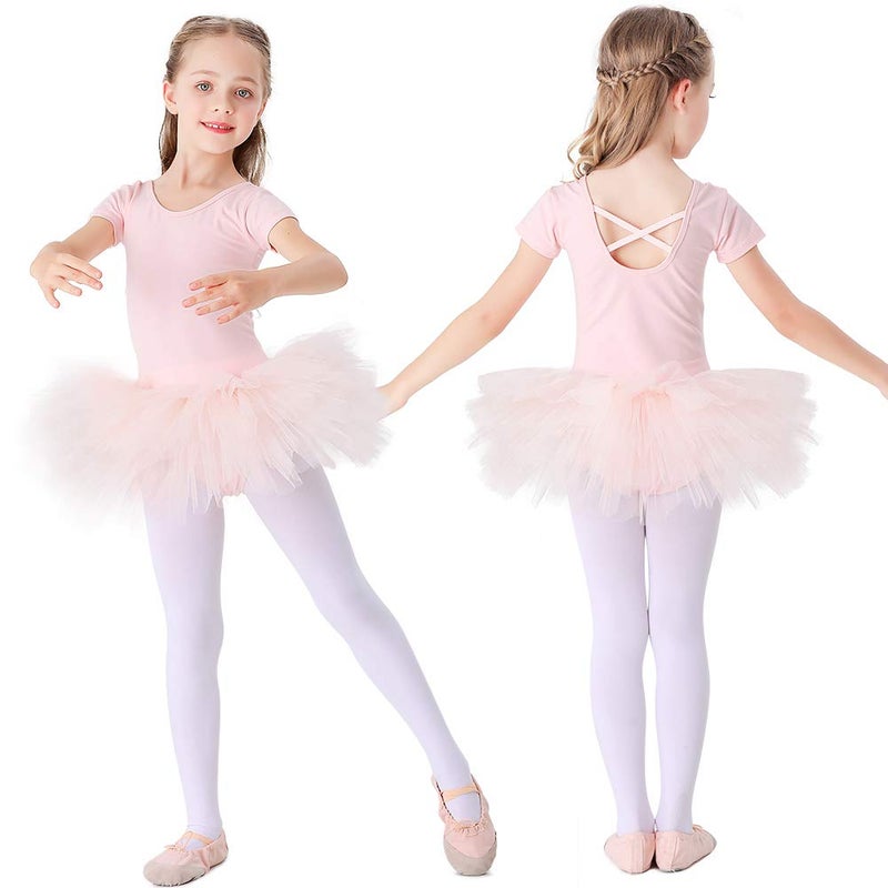 Bezioner Girls Cotton Ballet Dance Dress Cute Tutu Skirted Leotard Short Sleeve Pink Size 2-3T - Image 4
